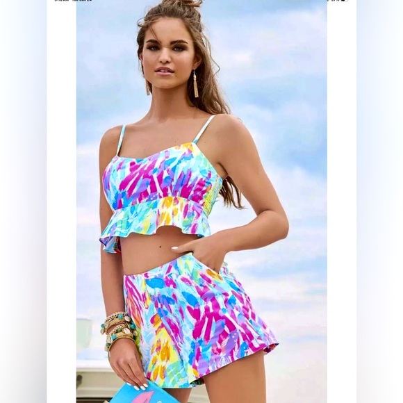 Lilly Pulitzer NWT Linnea Peplum Top & Shorts Set Sparkling Sands Size 2 🦄 - Picture 4 of 9